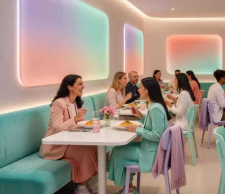 Nowoczesna restauracja Polvarionex w pastelowej kolorystyce