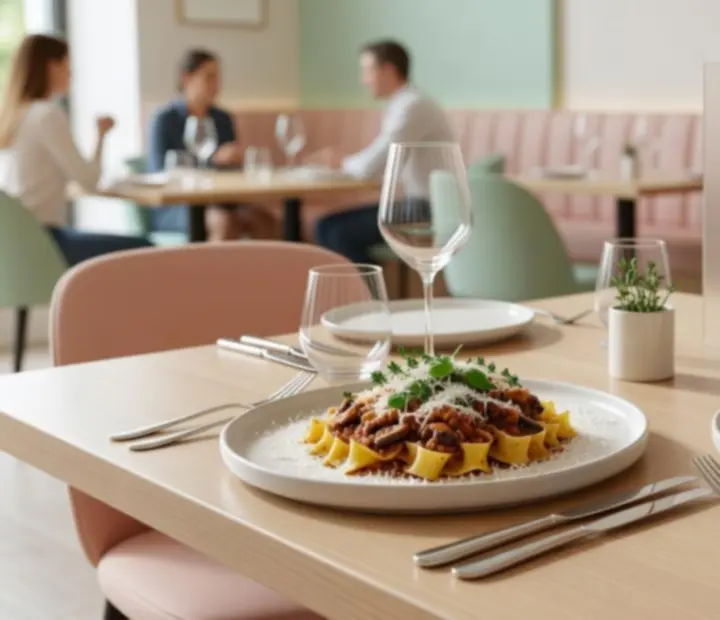 Talerz makaronu w stylu włoskim serwowany w restauracji Polvarionex